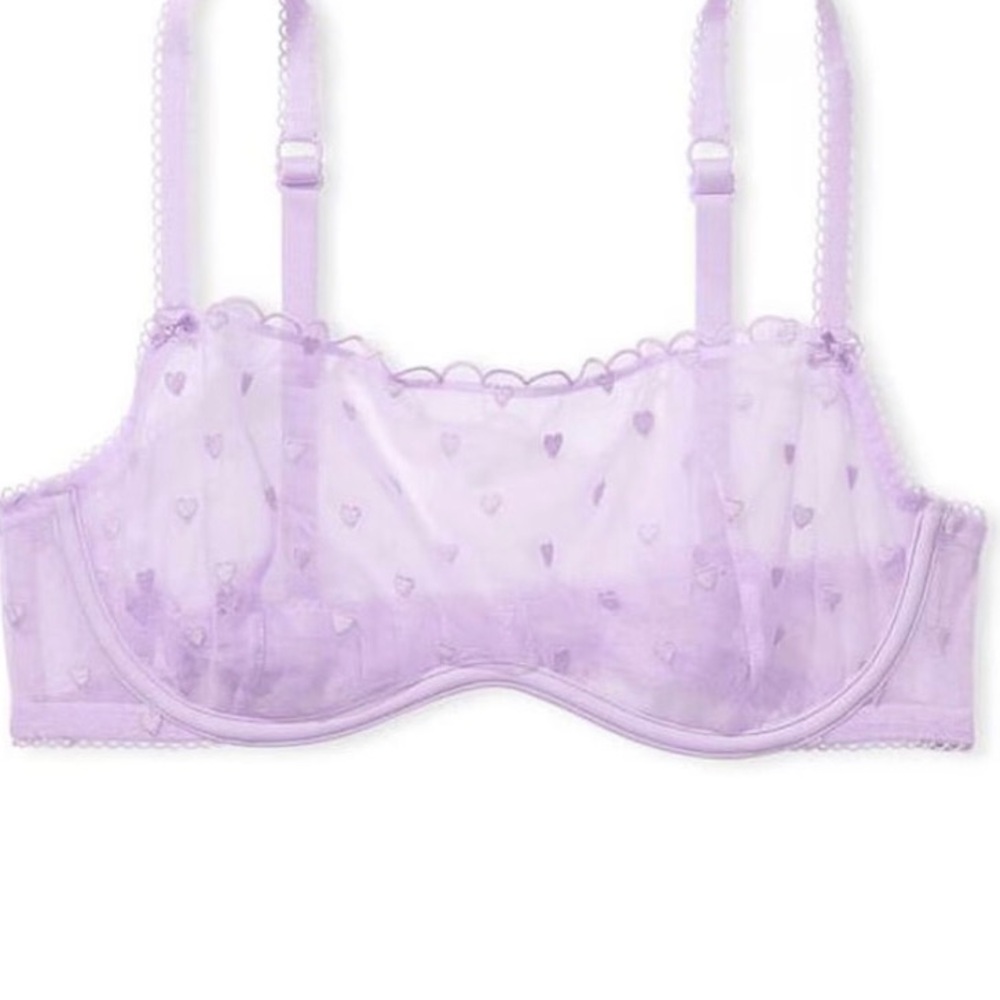 Victoria Secret Nwt Sheer Heart Embroidered Balconette Bra - Lilac